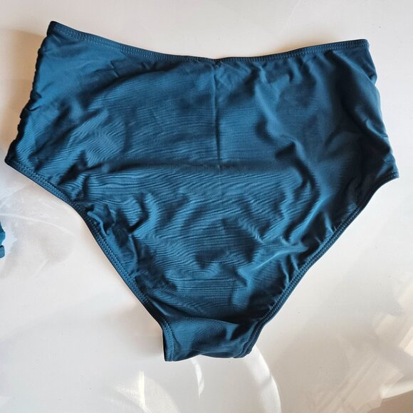 Womens Teal High-Waisted Bikini Set With Mesh Detail & Halter Neck Tie Size L - Picture 6 of 9